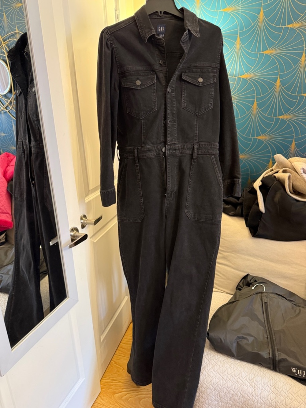 GAP Black Denim Utility Jumpsuit with Chest Pockets sz14